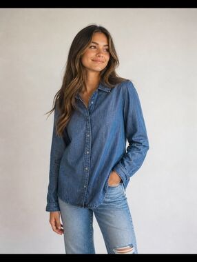Liverpool Blue Denim Button-Down Shirt